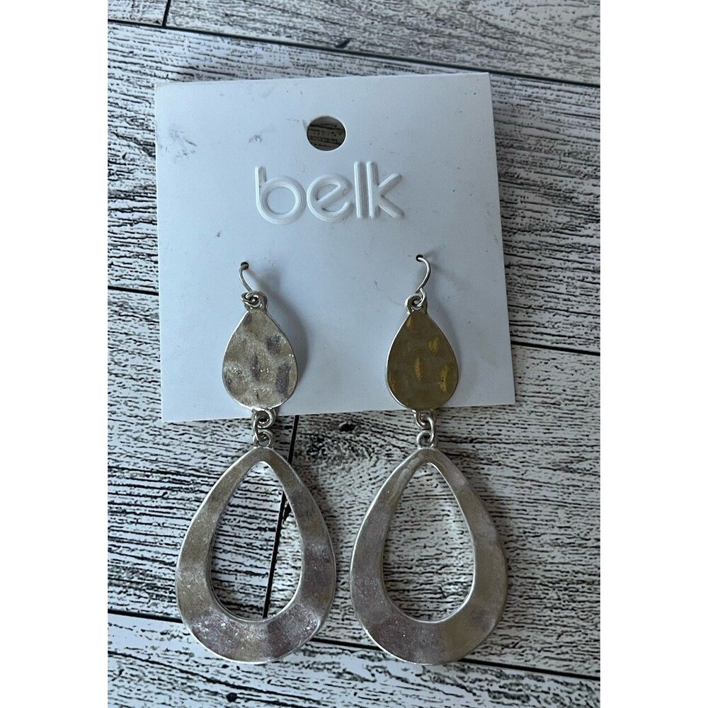 Belk Silver Tone Hammered Teardrop Dangle Earrings Casual Boho Everyday Wear